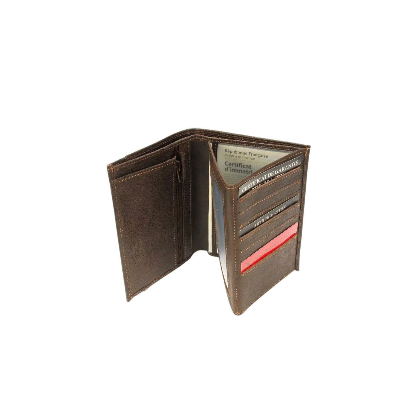 Portefeuille homme cuir de vachette Diego – Grand format – RFID – Carte grise – Châtaigne