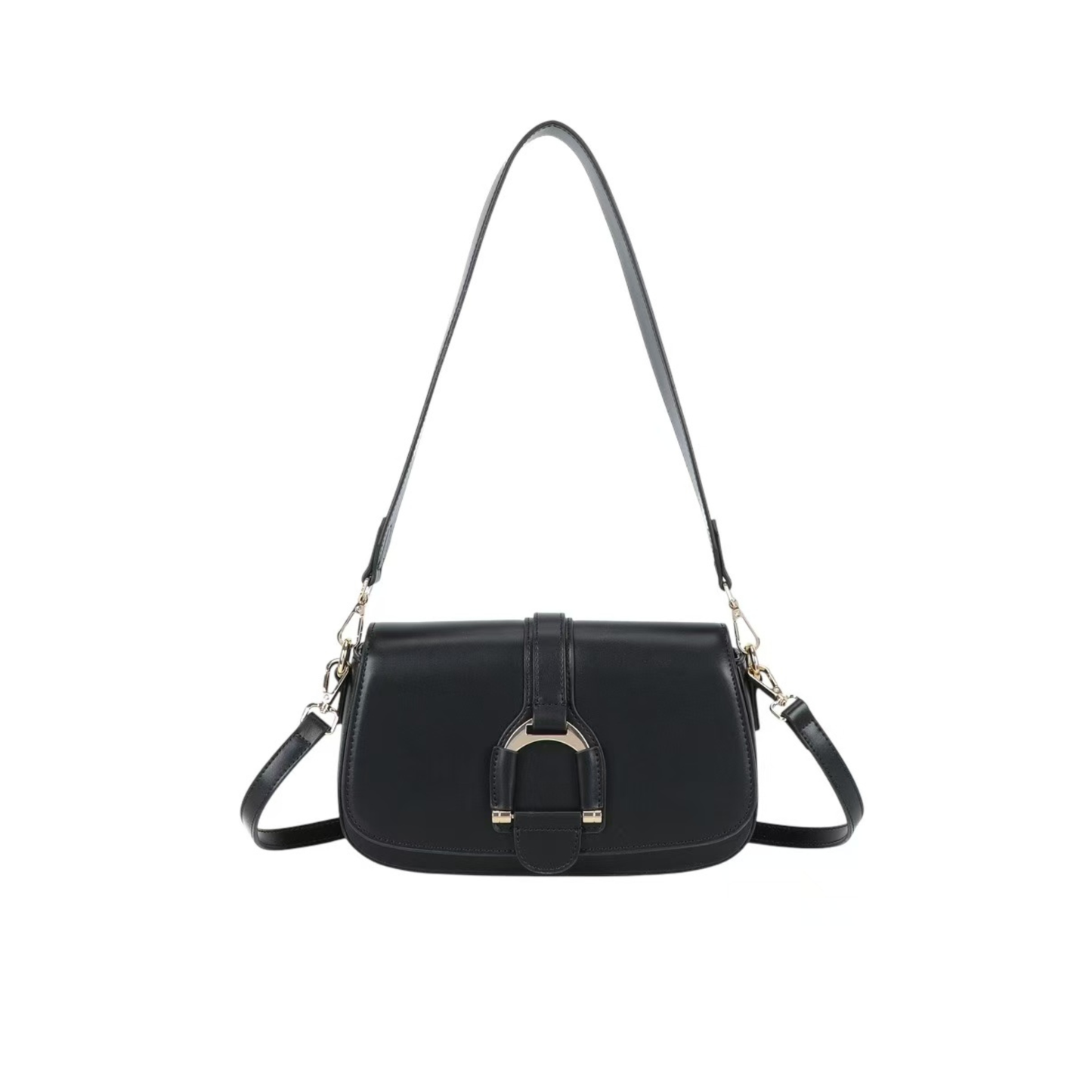 Sac à main noir élégant synthétique avec bandoulière réglable