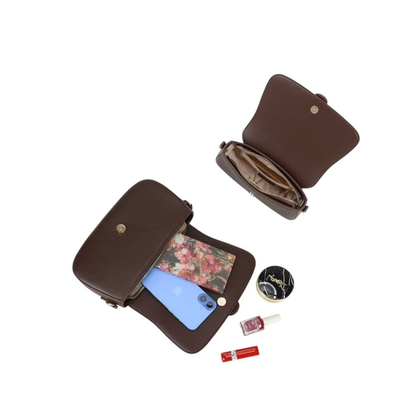 Sac à main marron élégant synthétique avec bandoulière réglable