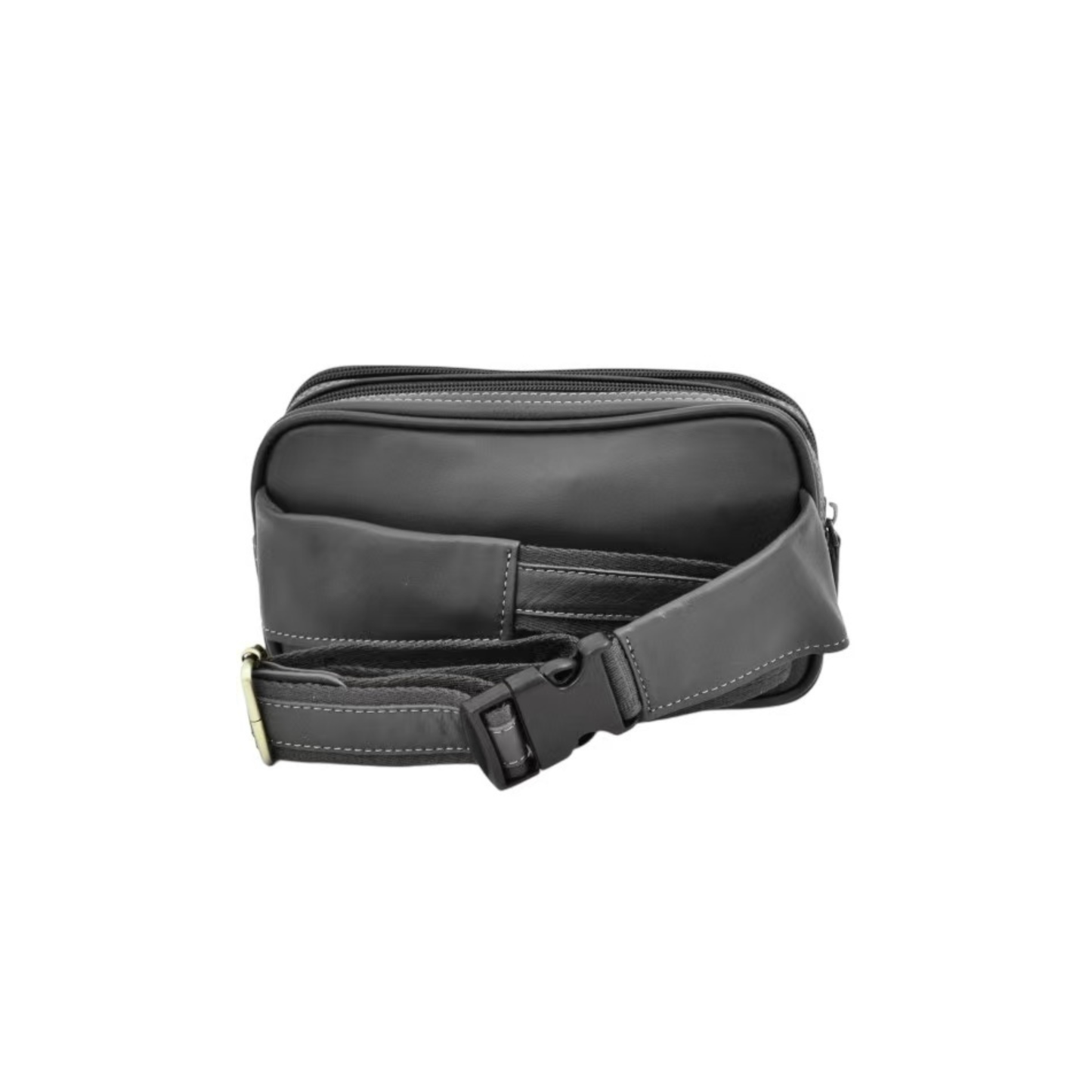 Sac banane en cuir de vachette noir compacte multi-compartiments zippée