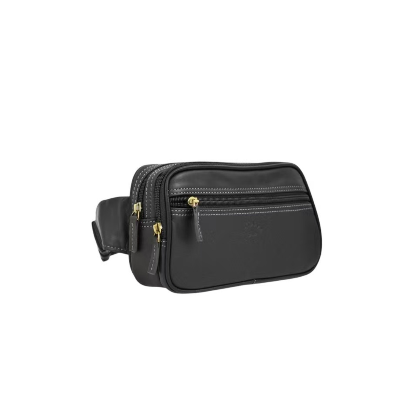 Sac banane en cuir de vachette noir compacte multi-compartiments zippée