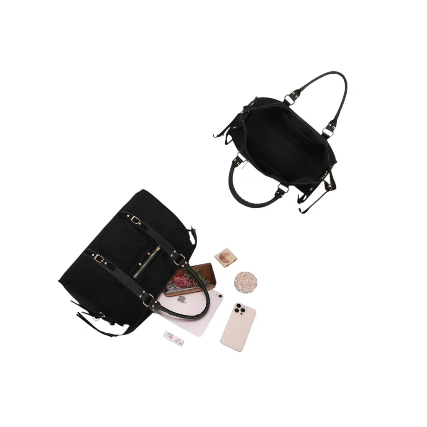 Sac à main noir femme grand format – Bandoulière & anses