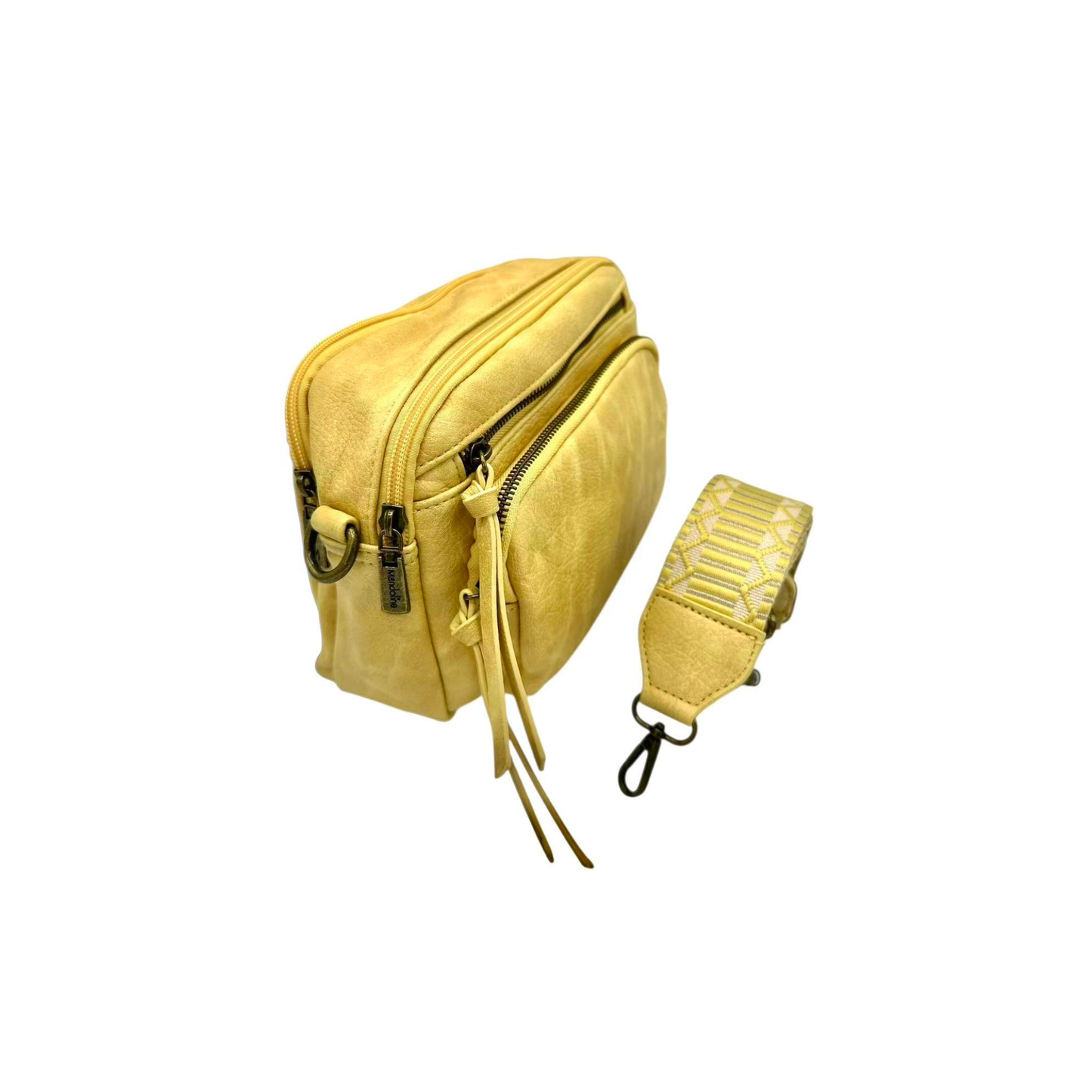 Sac bandoulière femme Mandoline synthétique jaune moutarde – Double bandoulière