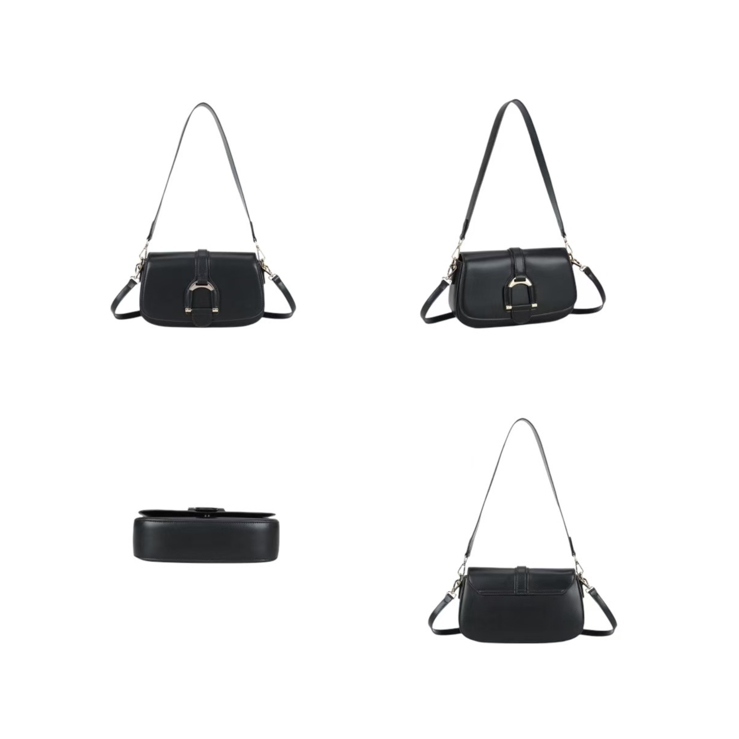 Sac à main noir élégant synthétique avec bandoulière réglable