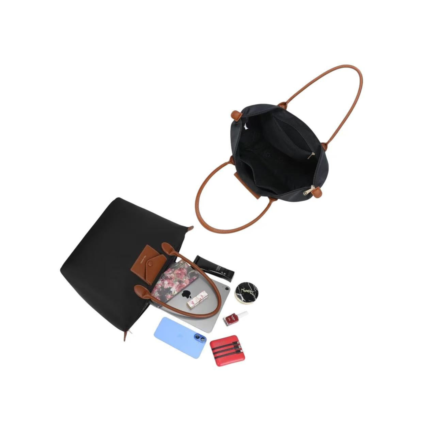 Sac cabas femme Noir & Camel